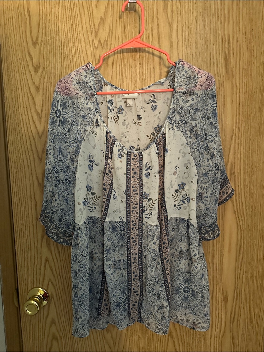 Knox Rose Blue and Cream Floral Boho Tunic